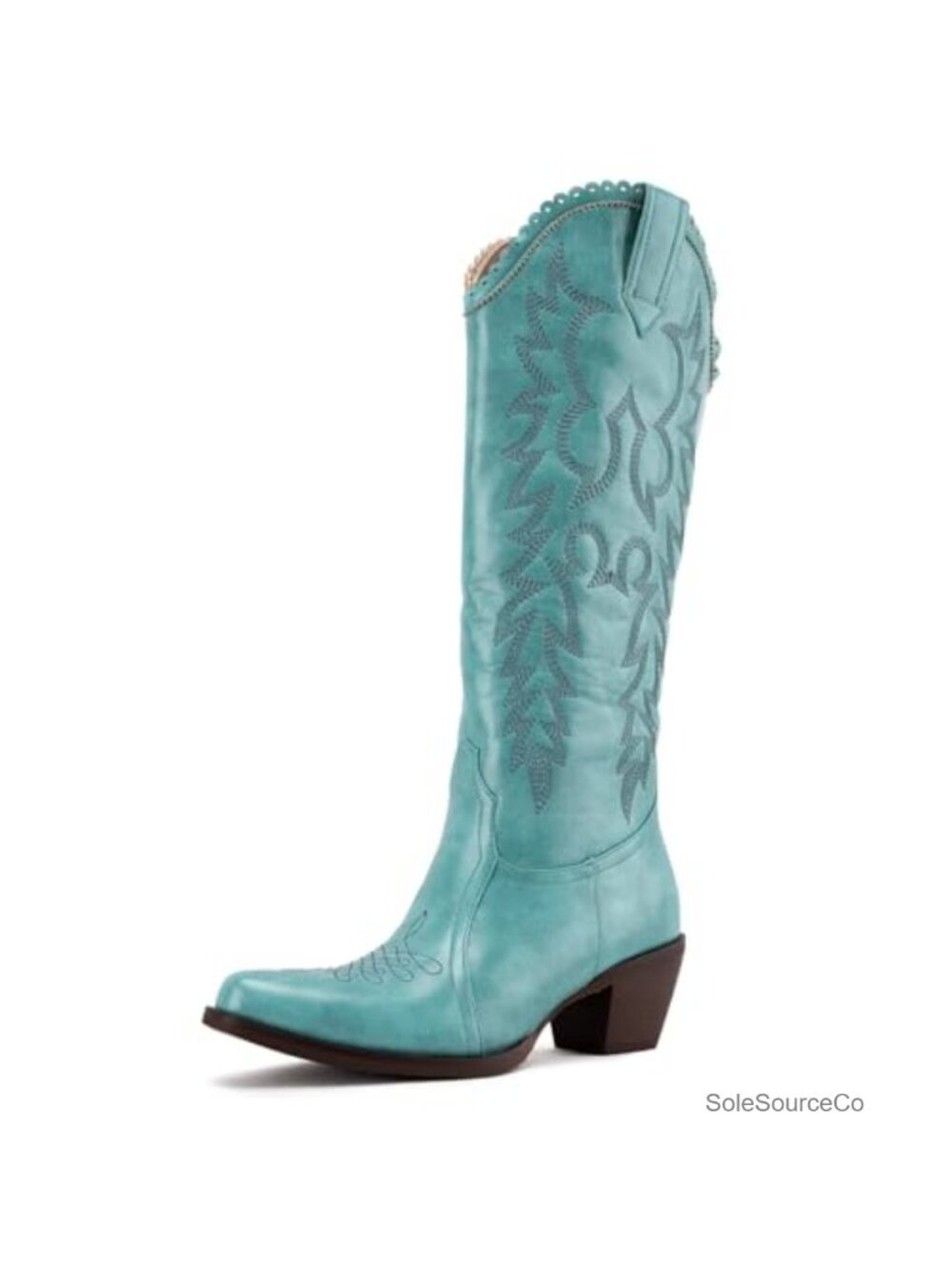 Women's Faux Suede Knee-High Western Boots Chunky Block Heel